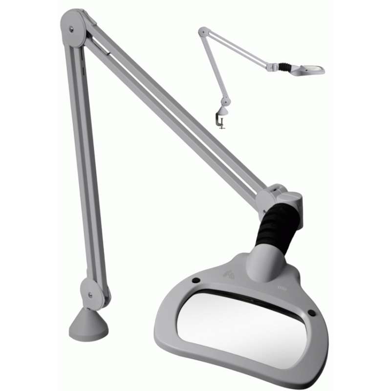 WAVE LED 5-Diopter Illuminated Magnifier with 45" Reach and Edge Mount Clamp, Light Grey